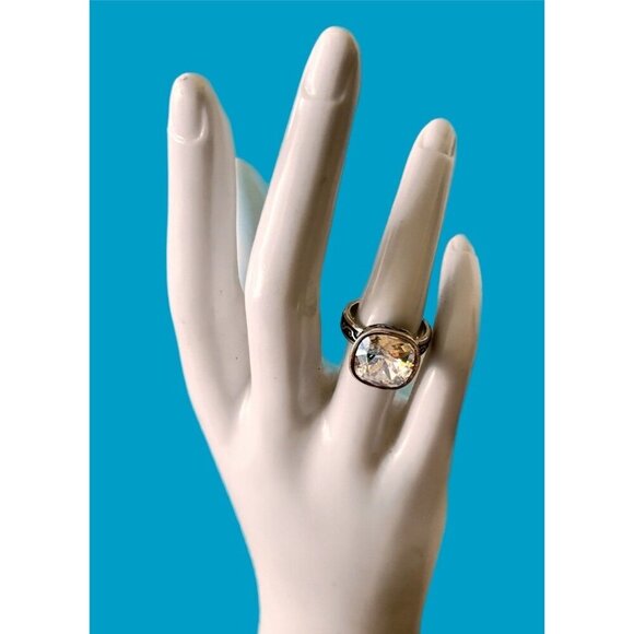 BRIGHTON 'Venusian' Size 6 SWAROVSKI Crystal Gold & Silver Plate Ring Vintage - Picture 3 of 8